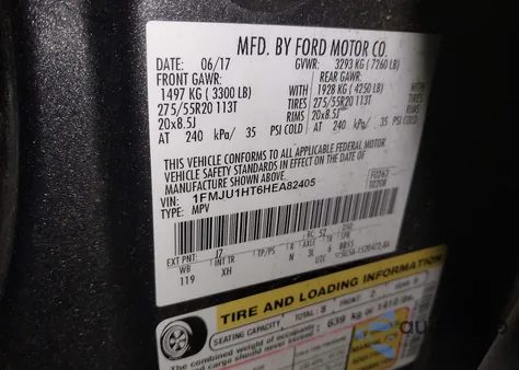 2017 Ford Expedition Xlt from USA, damaged, VIN 1FMJU1HT6HEA82405